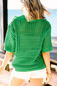 bright green loose knit short sleeve sweater