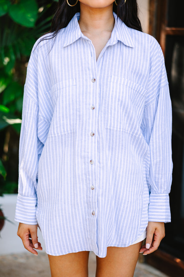 Made For You Light Blue Striped Button Down