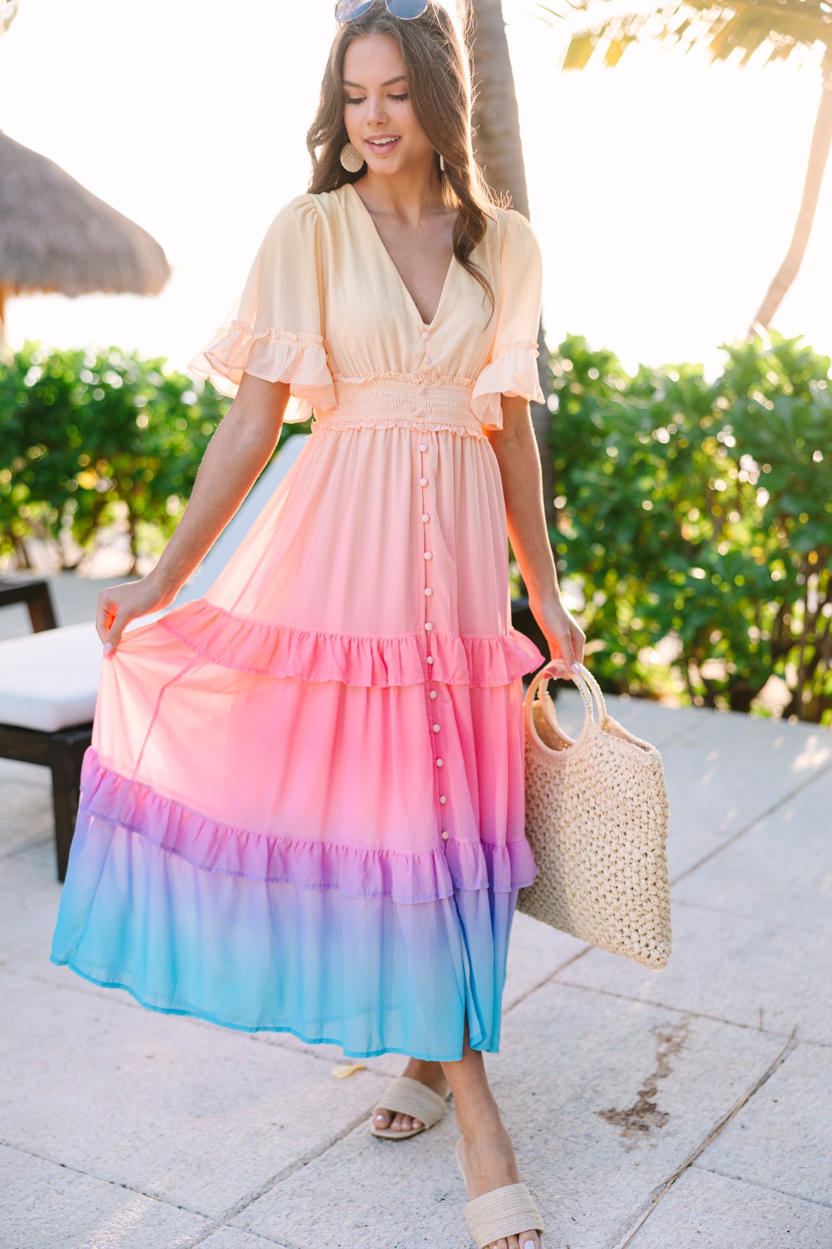 sunset pink dress Z Supply Women's Beachside Midi Dress, Sunset Pink, Nylon | Size: Large