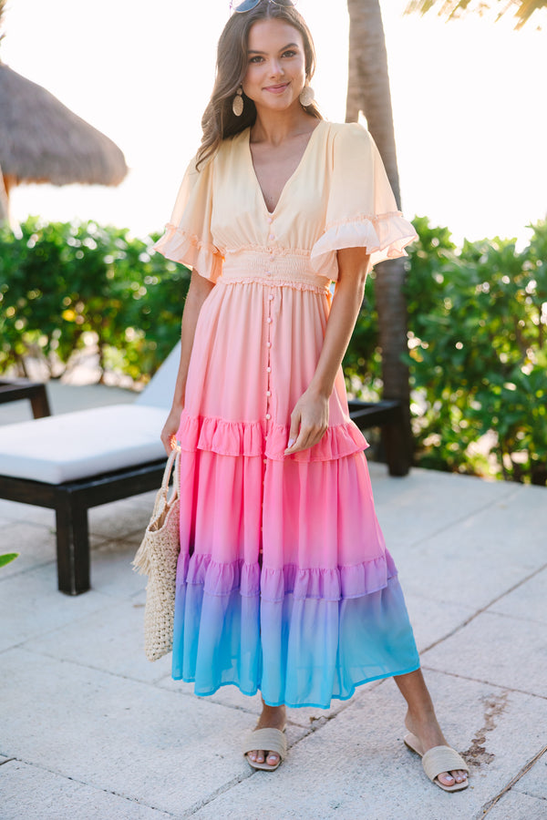 Into The Sunset Pink Ombre Midi Dress