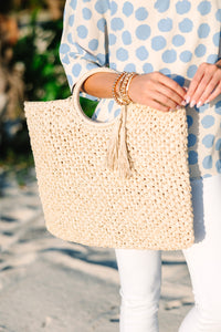 natural straw tote bag with tassels