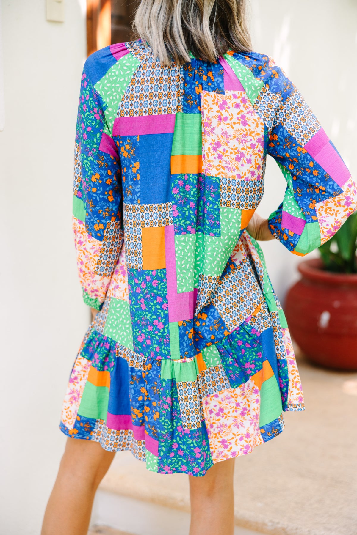 green patchwork dress Green Multi Patchwork Linen Blend Dress - Maxi Dresses main image 1