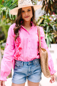 Fate: All About You Hot Pink Embroidered Blouse