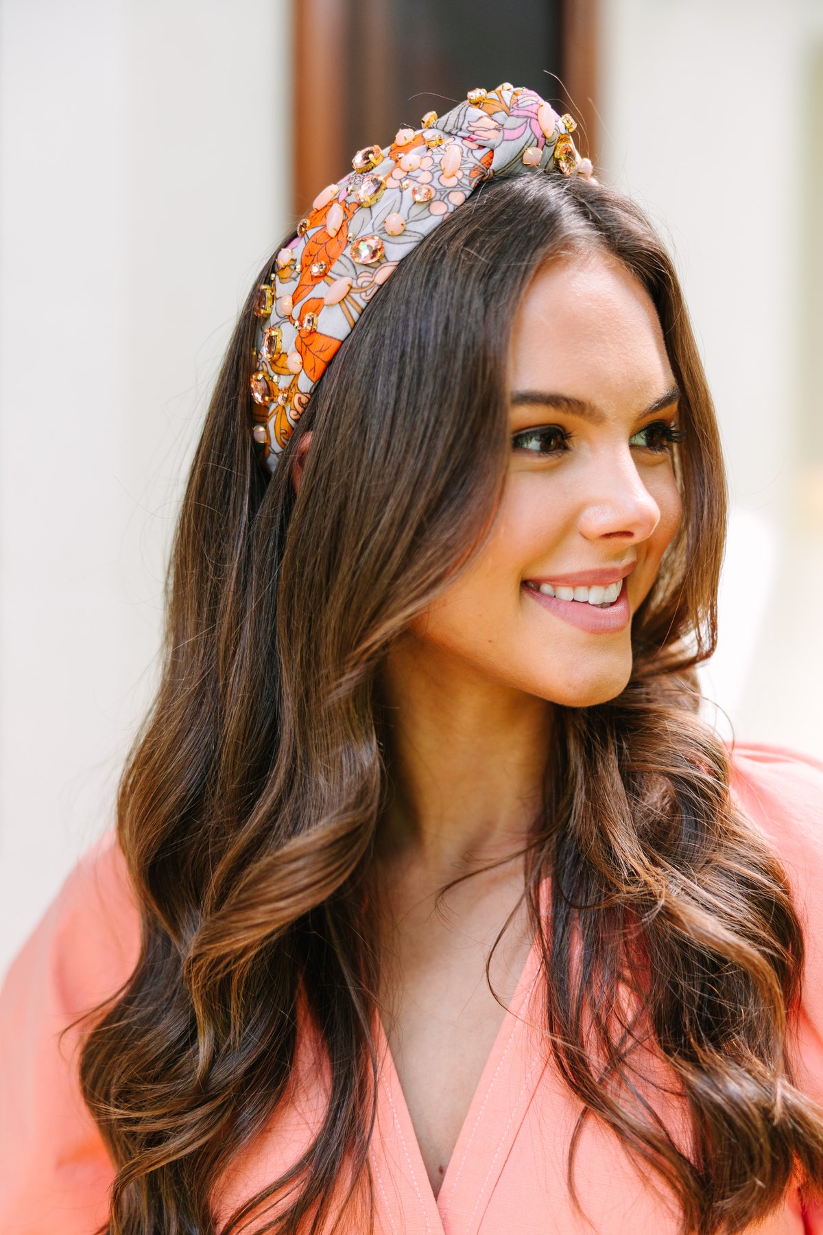 Flower Power Headpiece Mila Flower Power Stretch Headband in Off-White & Gold Foil  main image 3