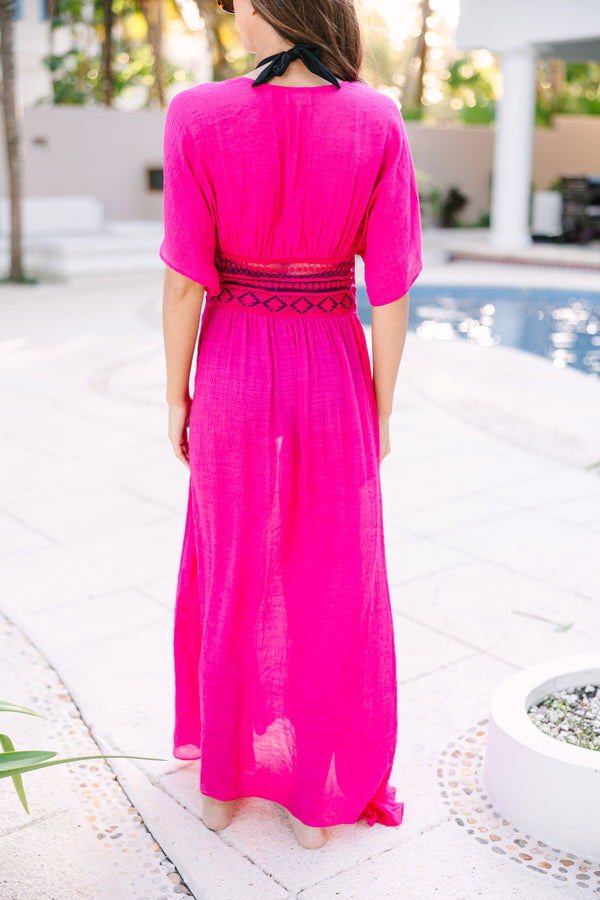 hot pink kimono dress Kimono Sleeve Satin Maxi Dress, Pink
