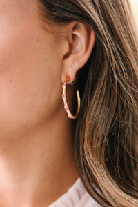 Love Is Here Gold and Pink Hoop Earrings
