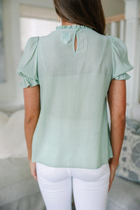 Wish You Were Here Sage Green Crochet Blouse
