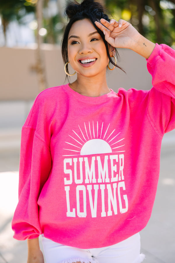 Summer Lovin' Fuchsia Pink Graphic Corded Sweatshirt