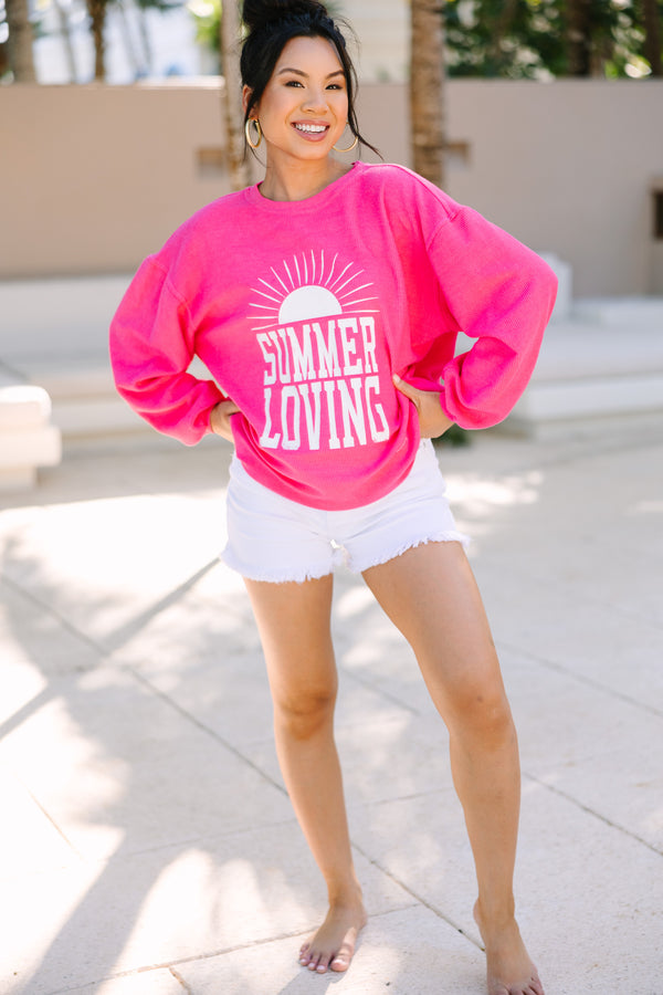 Summer Lovin' Fuchsia Pink Graphic Corded Sweatshirt