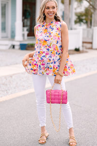 Get A Reaction Pink Floral Tiered Tank
