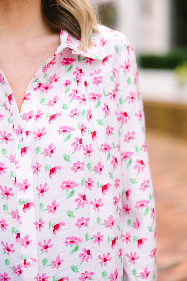 Do What You Love White Floral Blouse