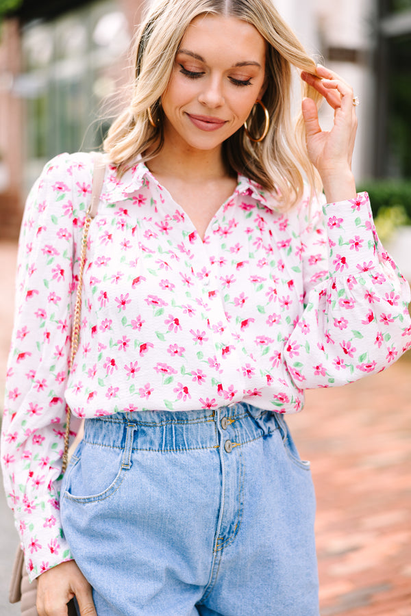 Do What You Love White Floral Blouse