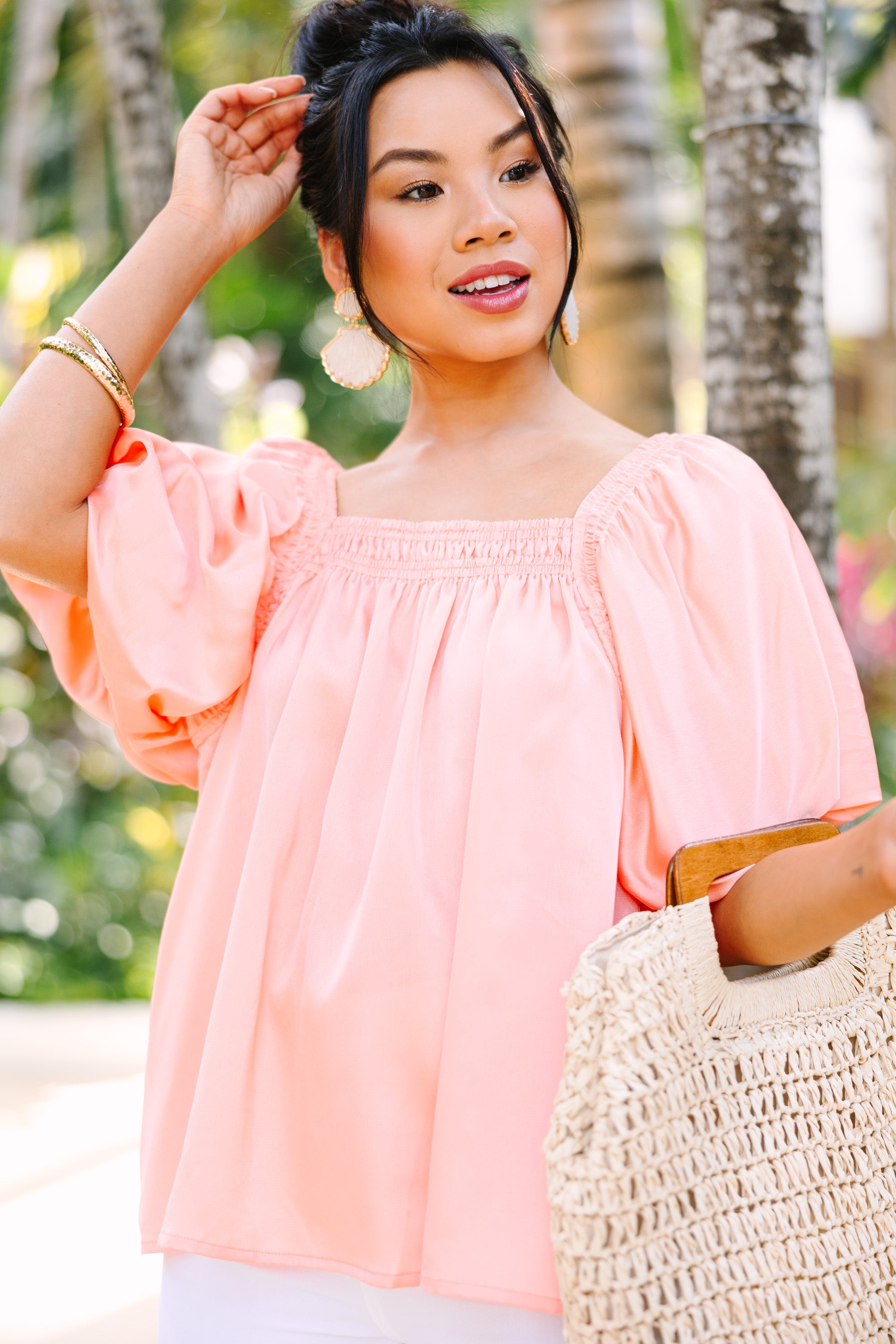peach satin blouse