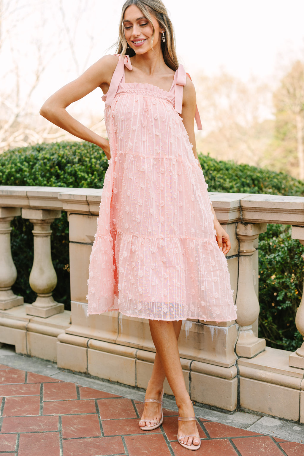 All You Love Blush Pink Textured Midi Dress – Shop the Mint