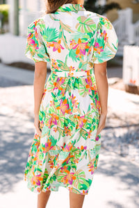 All In The Destination Ivory White Floral Midi Dress