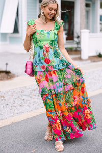Beauty In Bora Bora Green Tropical Floral Maxi Dress