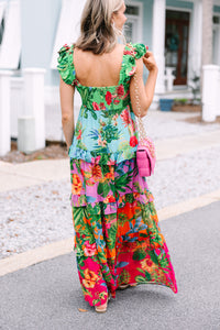 Beauty In Bora Bora Green Tropical Floral Maxi Dress