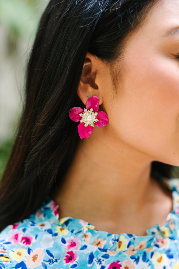 Do Your Part Hot Pink Flower Earrings