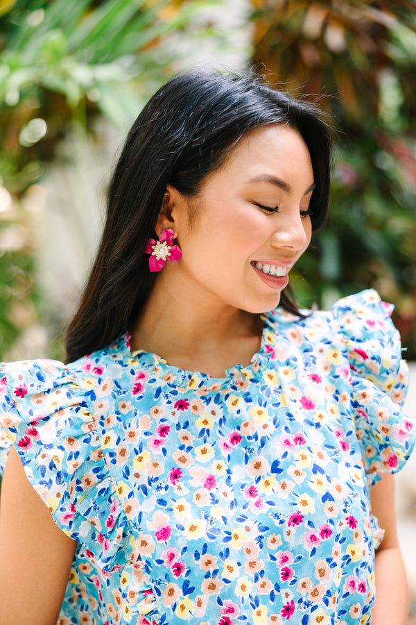 Do Your Part Hot Pink Flower Earrings Shop the Mint Do Your Part Hot Pink Flower Earrings Shop the Mint