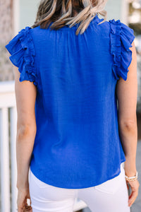 More Than You Know Royal Blue Ruffled Tank
