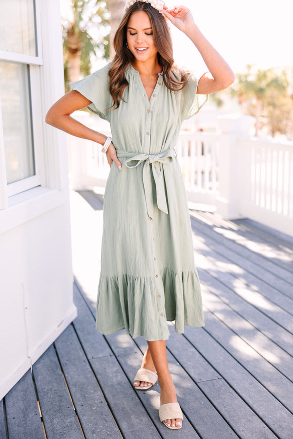 green gauze dress Moss XLarge never sheer M - LISE cotton gauze