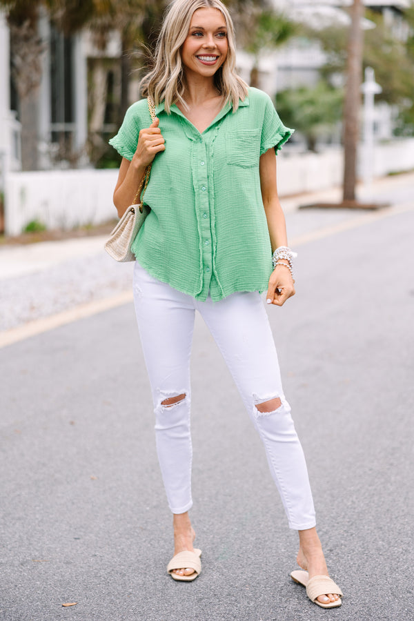 All In A Day Mint Green Cotton Top