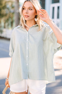 Get Going Mint Green Striped Button Down Top