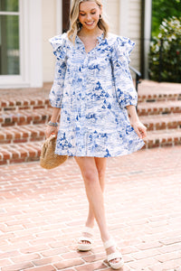 Hold On To You White and Blue Printed Dress