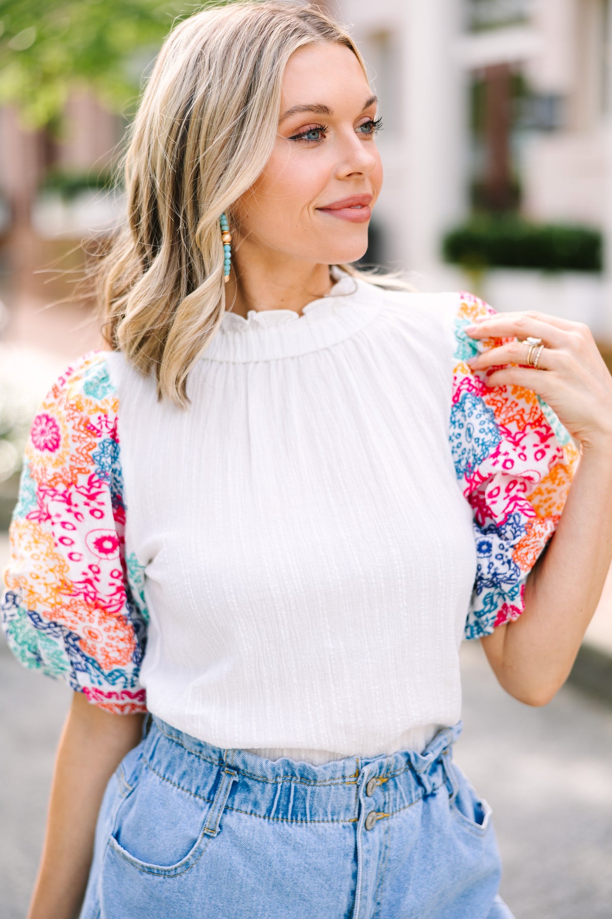 THML: On Your Heart White Embroidered Sleeve Blouse – Shop the Mint THML: On Your Heart White Embroidered Sleeve Blouse – Shop the Mint