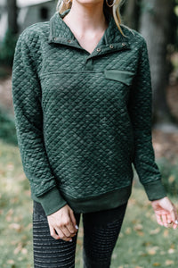 fall, winter, pullover, fall pullover, winter pullover, cozy, warm, quilted fabric, partial button down neckline, collared pullover, generous stretch, olive, green, olive pullover, green pullover