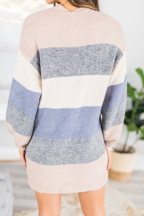 fall, sweater, dress, sweater dress, bubble sleeves, trendy, round neckline, long sleeves, bubble sleeves, color block print, knit fabric, generous stretch, pink, pink sweater, pink dress, pink sweater dress