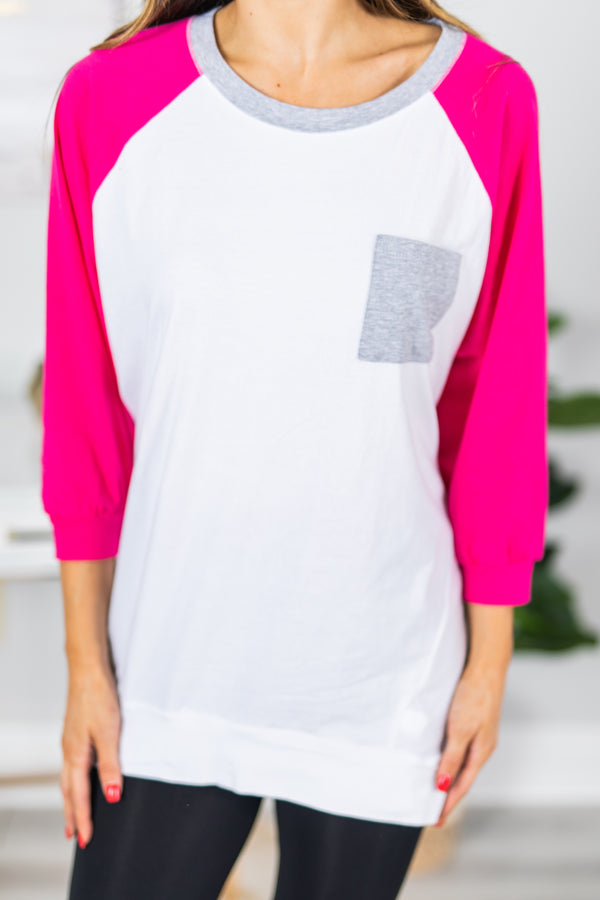 Slouchy Dolman Fuchsia Pink Raglan Tunic w/Pocket