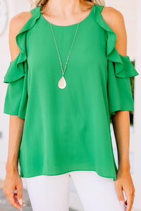 Don't Let Me Go Grass Green Ruffled Blouse