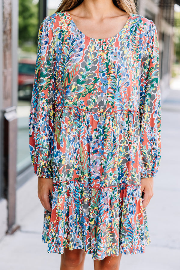 tiered orange floral dress