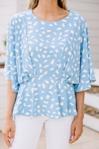 Tell Me Everything Light Blue Spotted Peplum Top