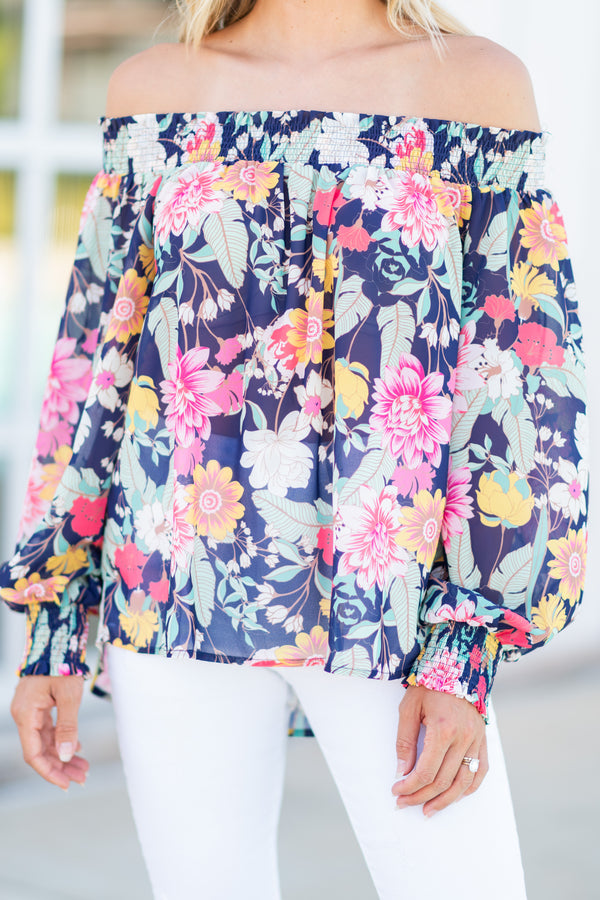 blue floral blouse