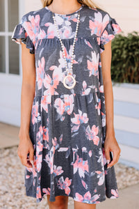 gray floral babydoll dress