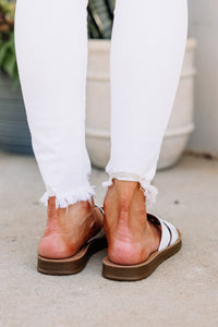 trendy white sandals