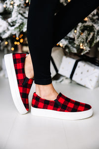 Let's Go Travel Red Buffalo Plaid Sneakers