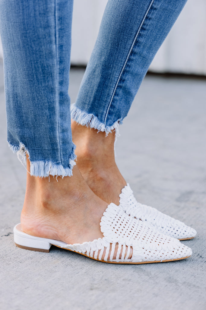 Get A Move On White Mule Flats - Trendy Summer Mules – Shop the Mint