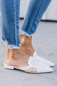 woven white mules
