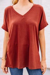 Make Your Life Easy Fired Brick V-neck Top