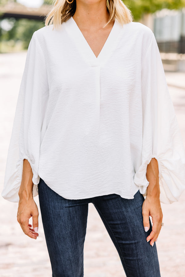 Thanks To You Ivory White Bubble Sleeve Blouse