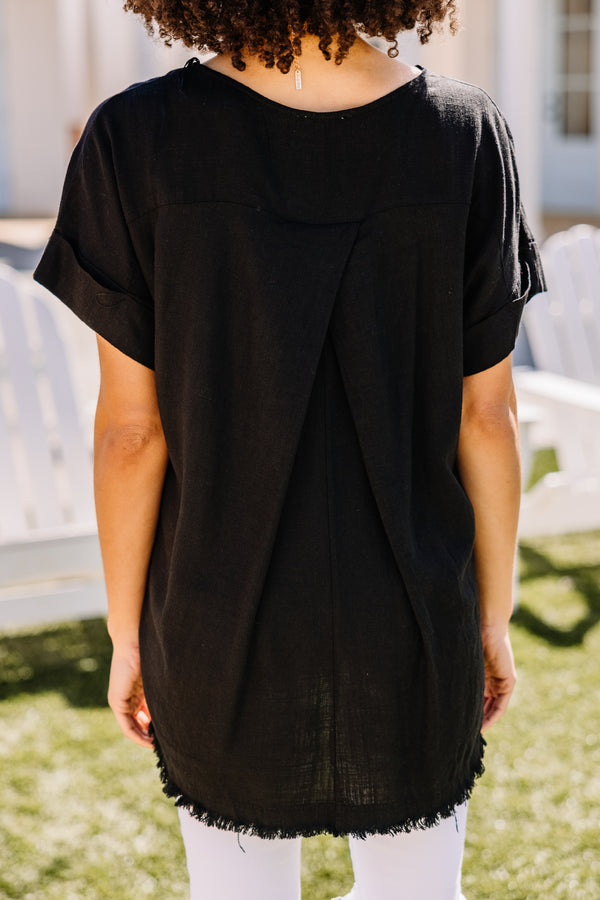 One More Time Black Linen Top