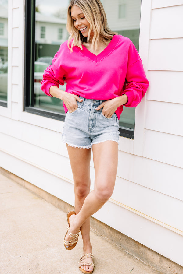 Feeling Bold Bright Pink Crop Pullover