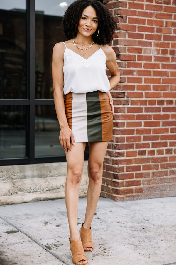 colorblock faux leather skirt