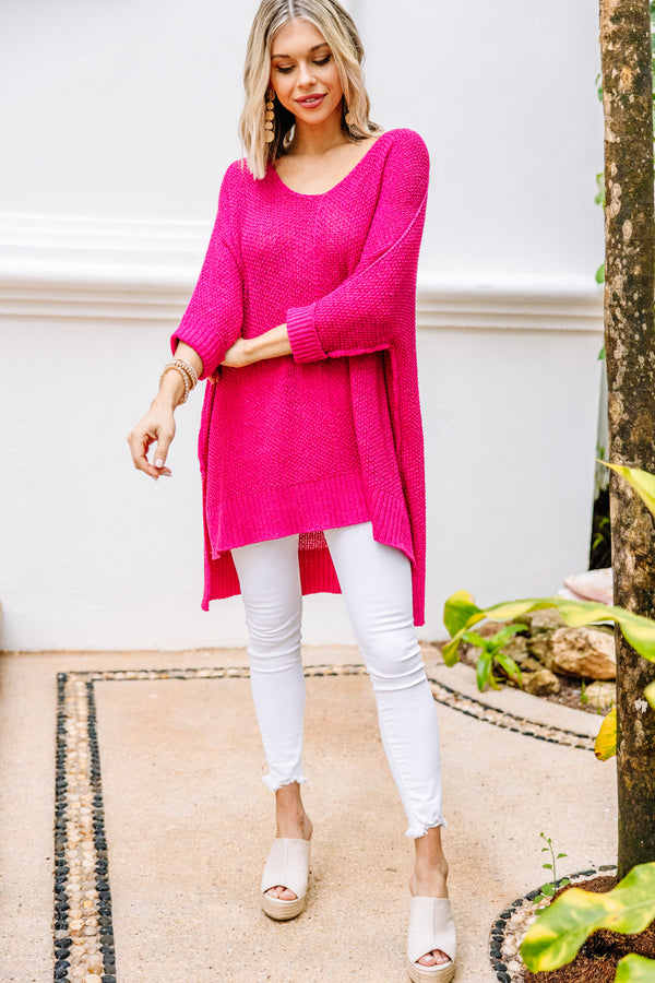 Don't Waste A Moment Fuchsia Pink Oversized Sweater