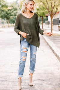 Don't Waste A Moment Olive Green Oversized Sweater