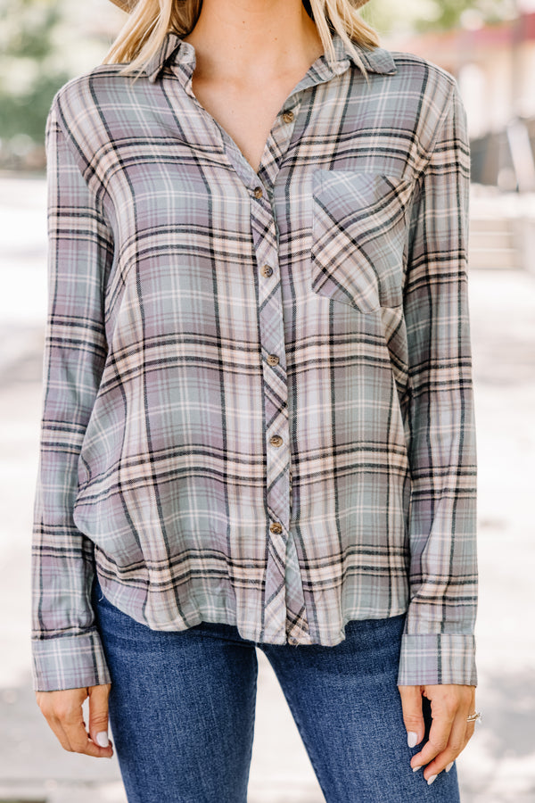 Know It Well Spruce Green Plaid Button Down Top