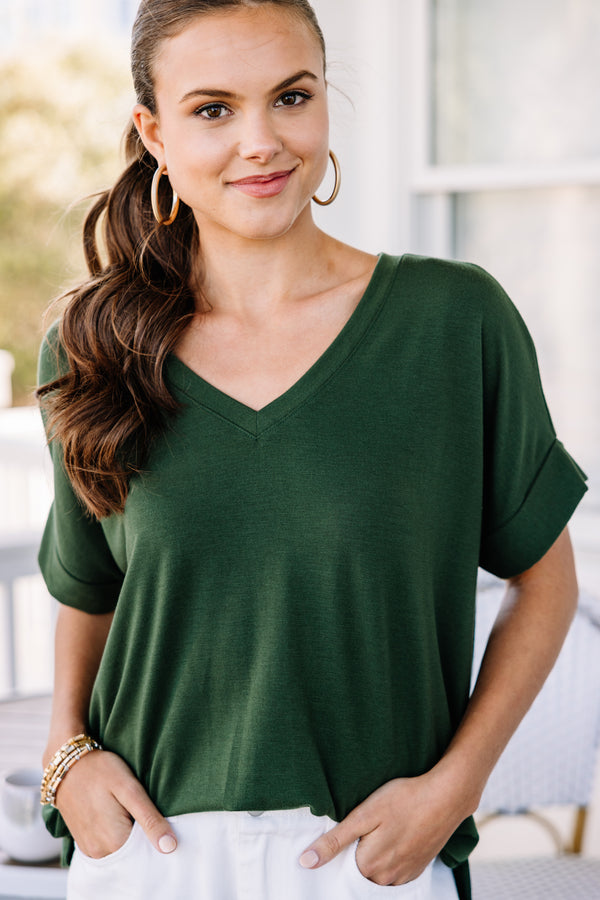 Make Your Life Easy Army Green V-neck Top